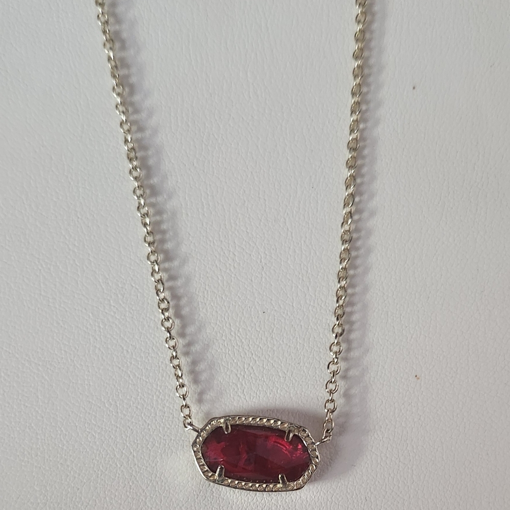 Kendra Scott Silver Necklace with Red Pendant